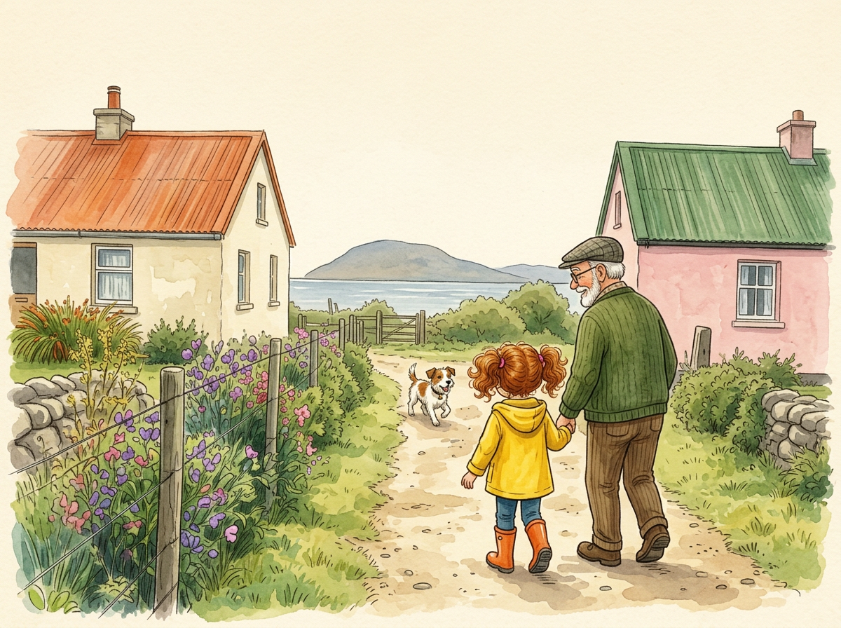 Grandad and Ciara walking that path, painted